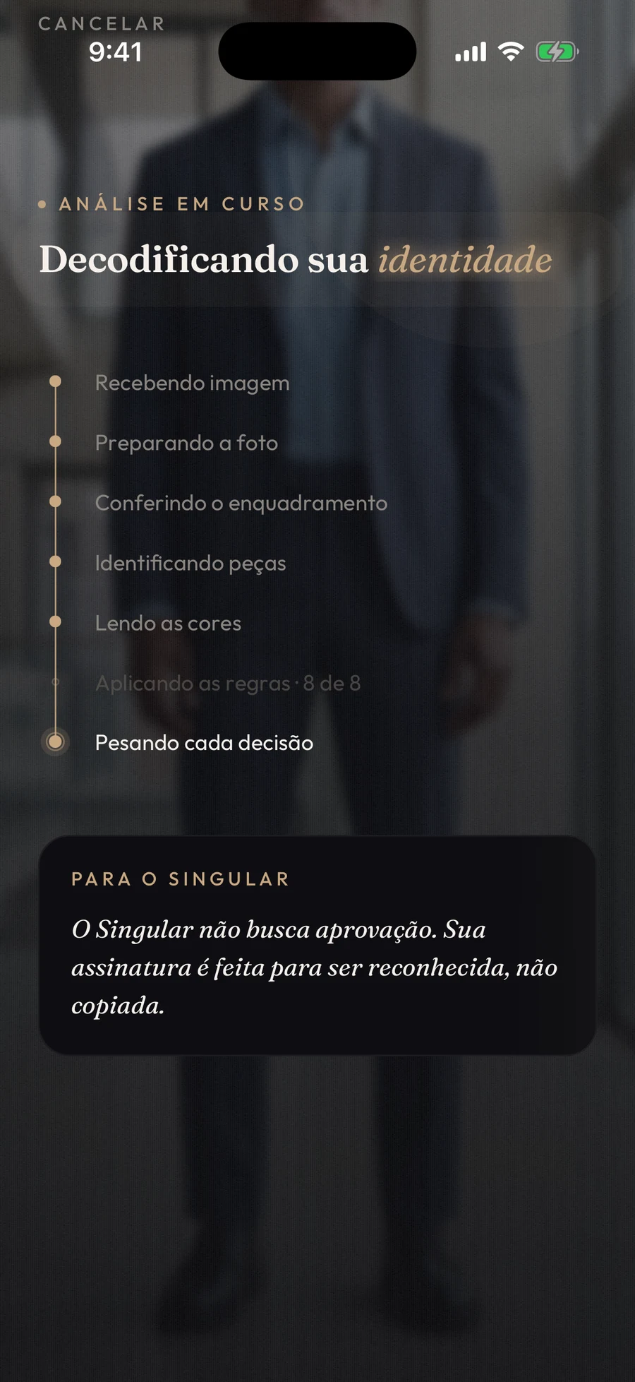 Tela Análise em curso do app VULORI