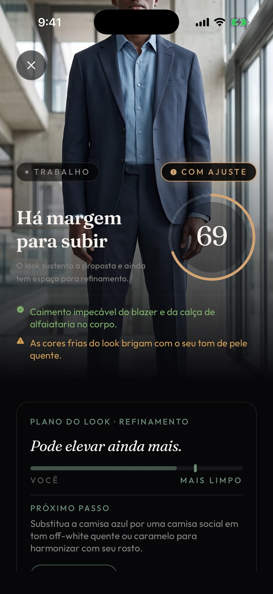 Tela de avaliação de composição do app VULORI